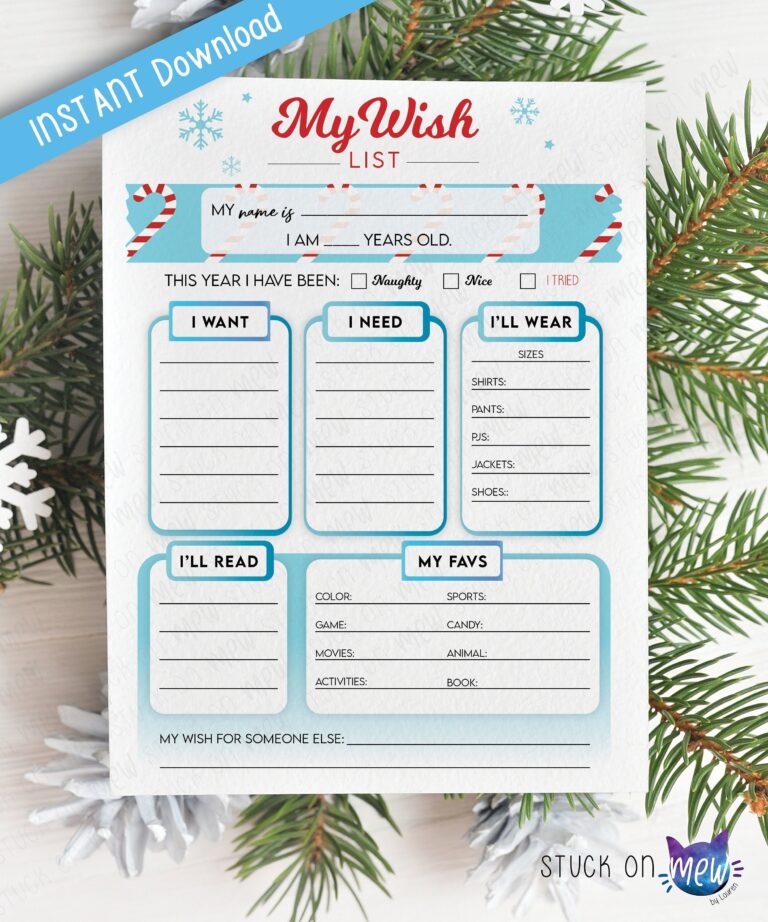 Printable Christmas Gift Wish List Template My Wish List