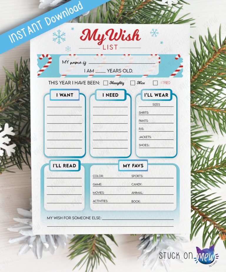 Printable Christmas Gift Wish List Template My Wish List 