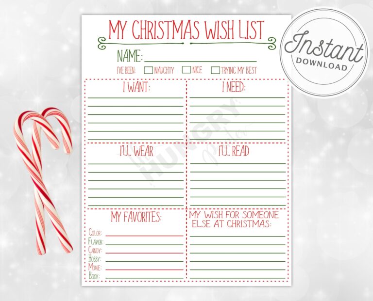Printable Christmas Wish List My Christmas Wish List instant Download Christmas Kids Holiday Wish List Etsy