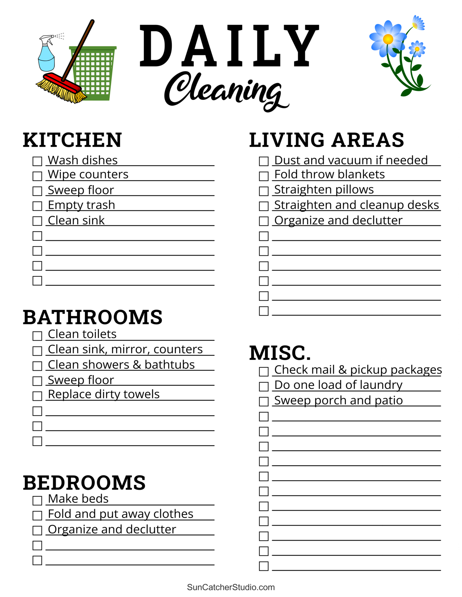 Printable Cleaning Schedule Spring Daily U0026 Weekly Checklists 