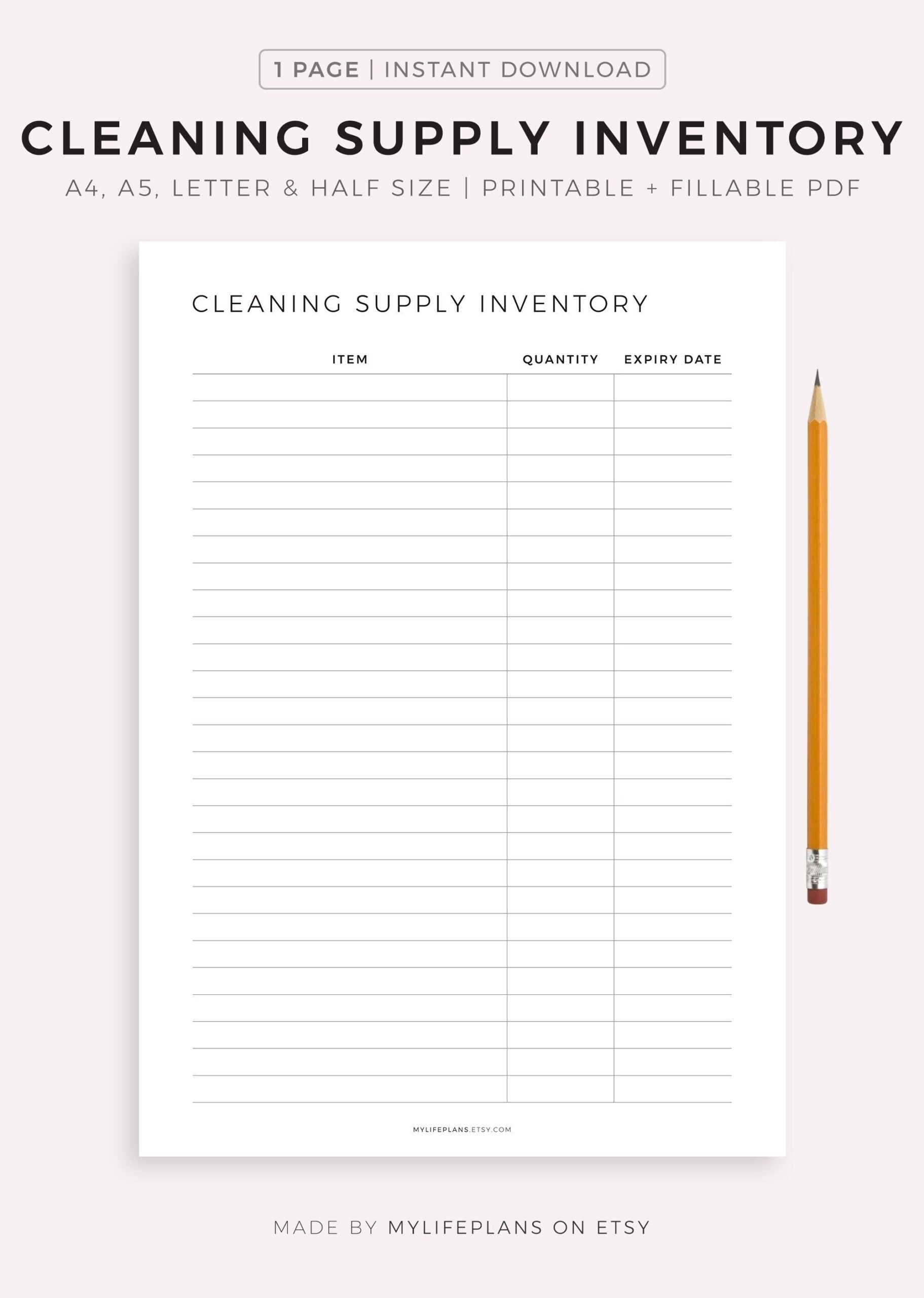 Printable Cleaning Supply Inventory Tracker For Home Or Work Sponges Paper Towels Rags Trash Bags Gloves Sprays Ect Etsy
