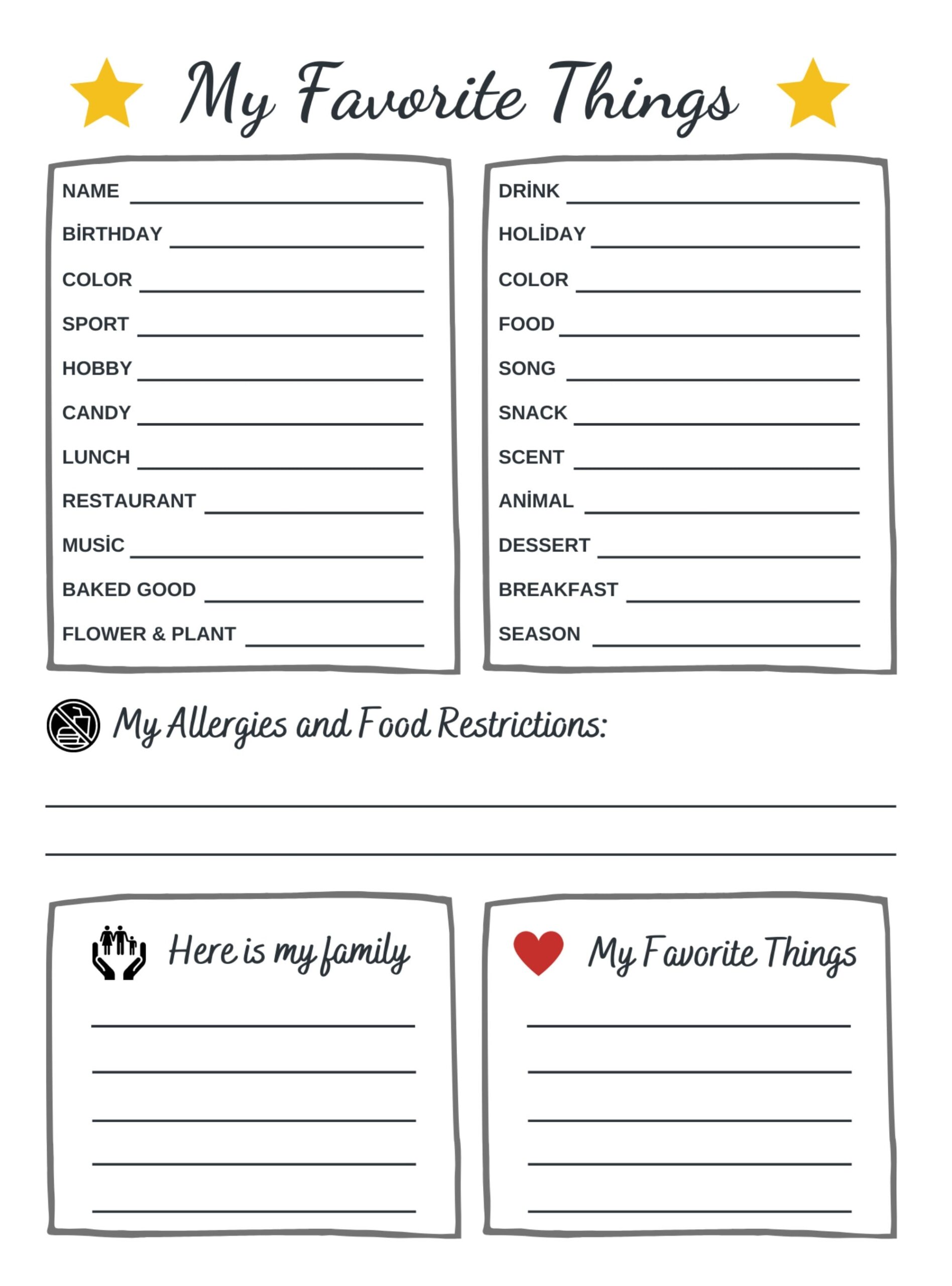 Printable Favorite Things Survey Co worker All About Me List Edit In Canva Employee Favorites Template Etsy