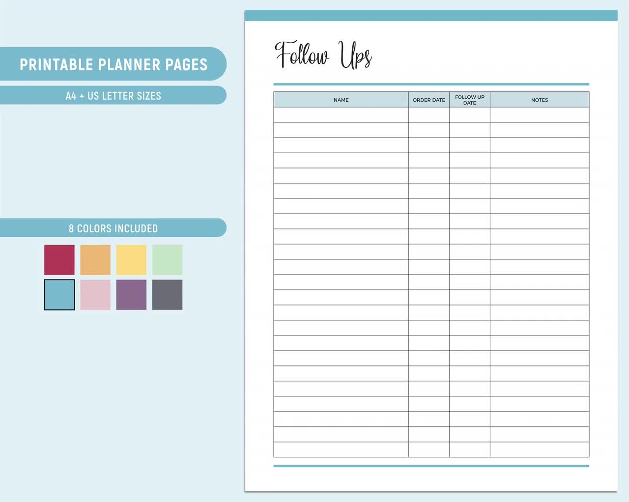 Printable Follow Up Sheet Business Follow Ups Small Business Customer Form Customer Tracker Follow Up Tracking US Letter And A4