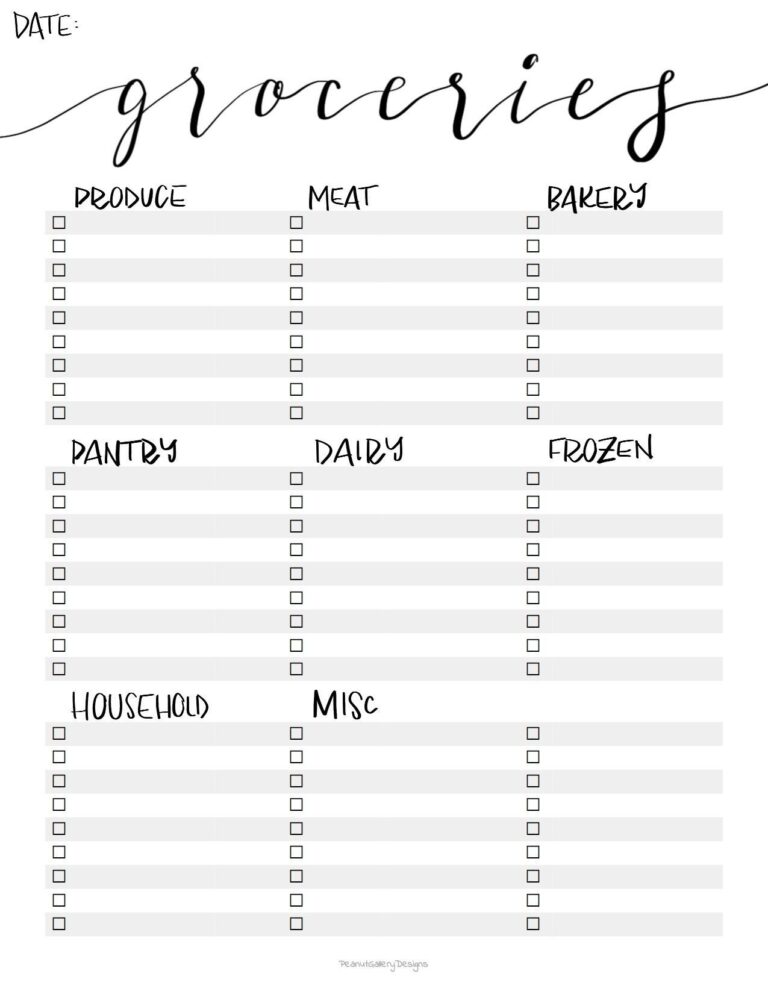 Printable Grocery List Template PDF Instand Download