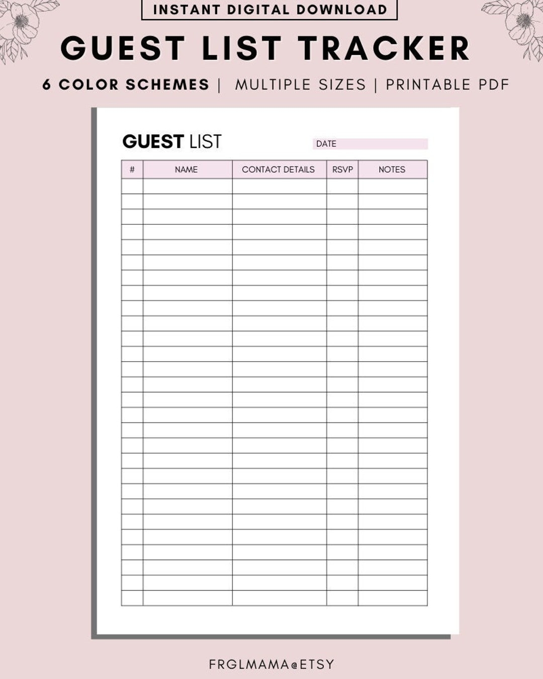 Guest List Template Free Printable