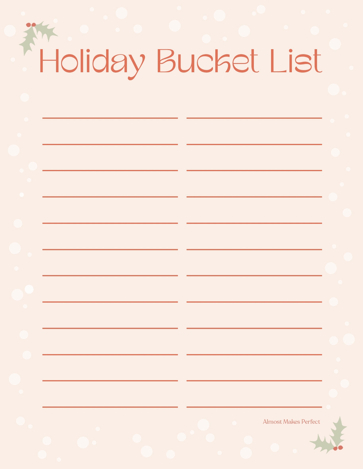 Christmas Bucket List Free Printable Blank