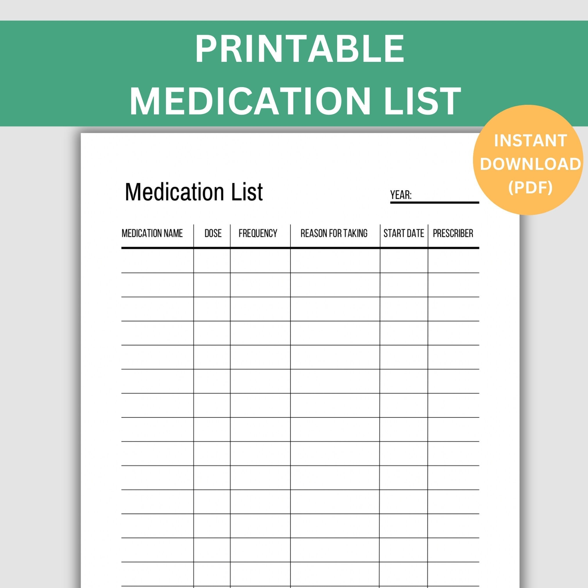 Printable Medication List Template Track Medications Instant Printable Medication List Template Track Medications Instant