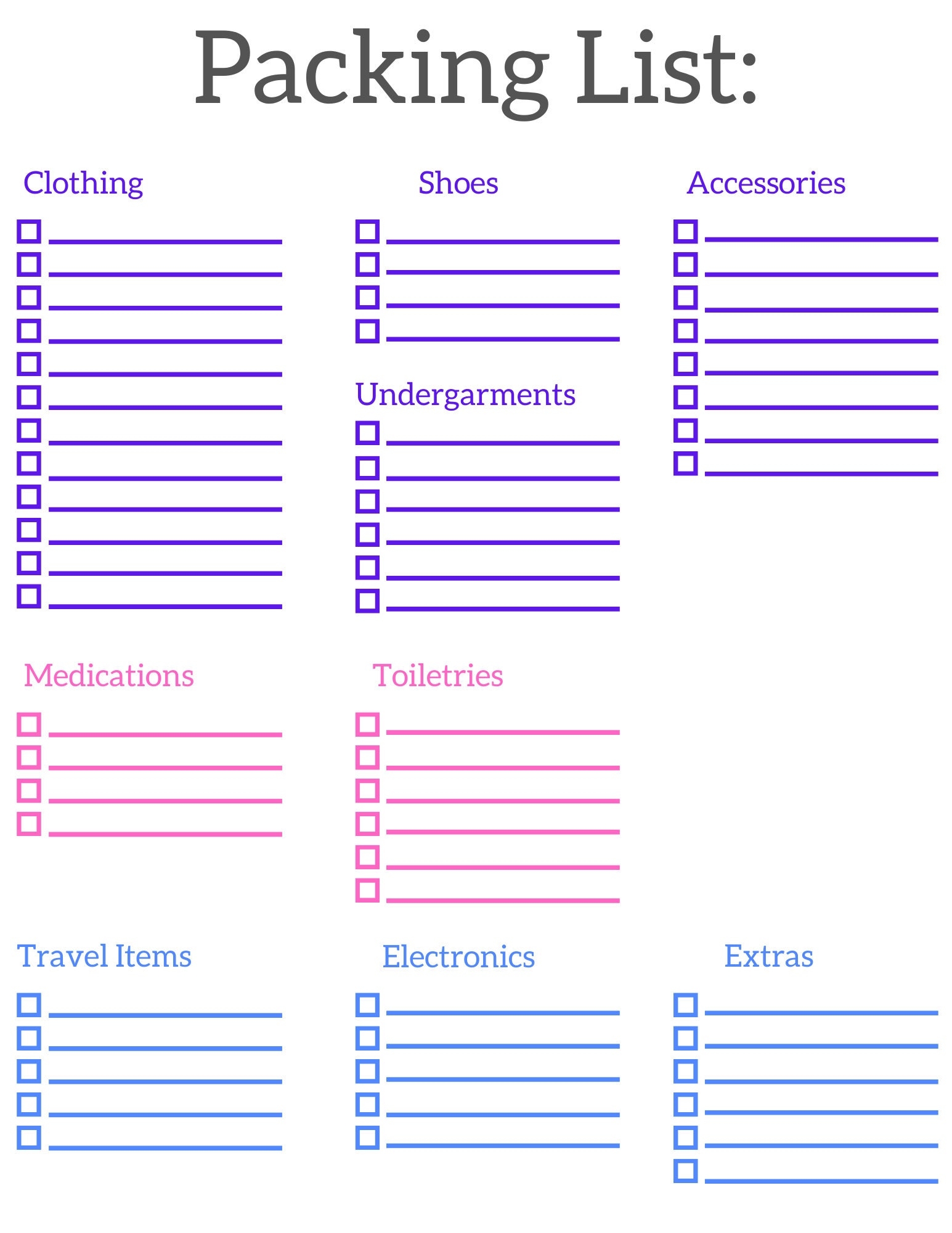 Packing List Template Pdf