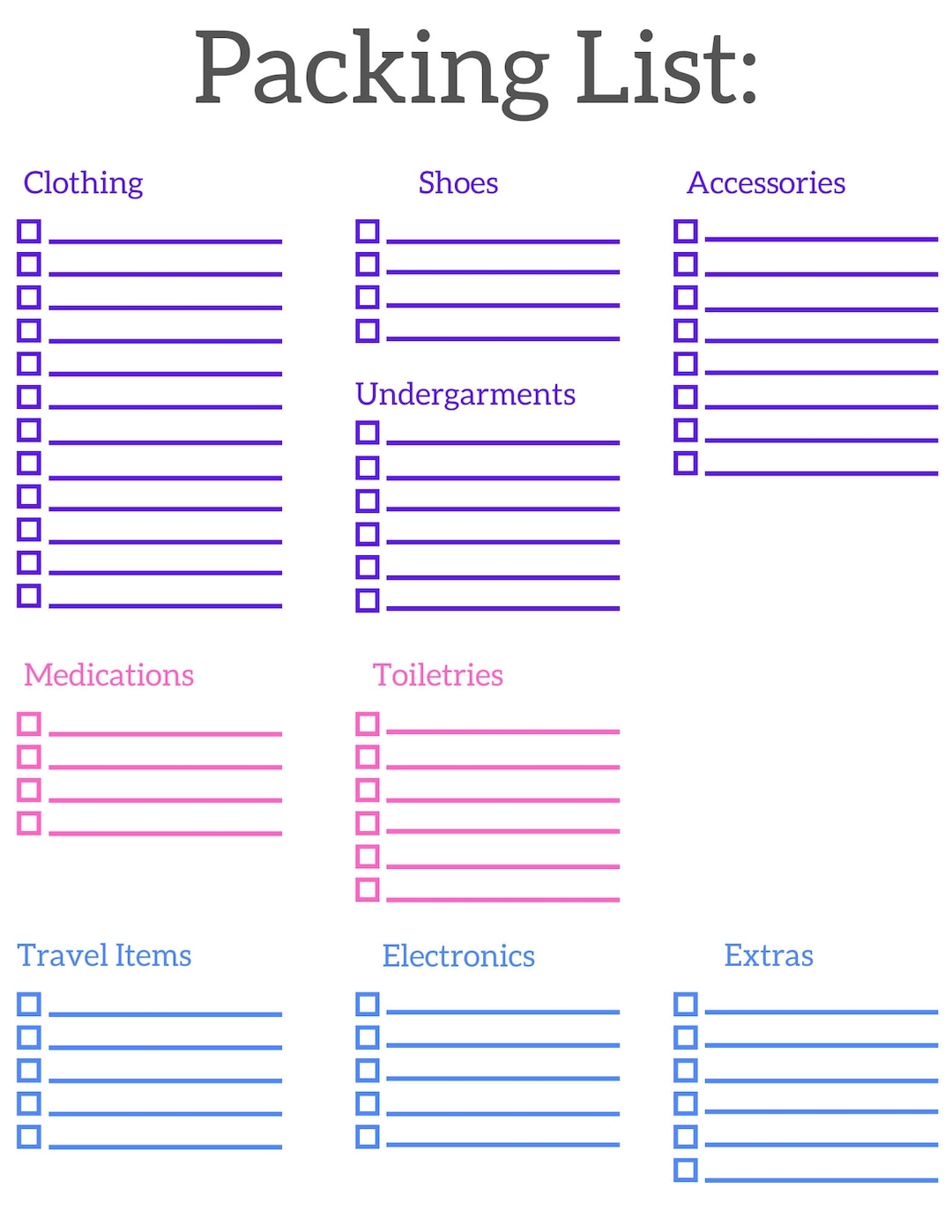Vacation Packing List Template