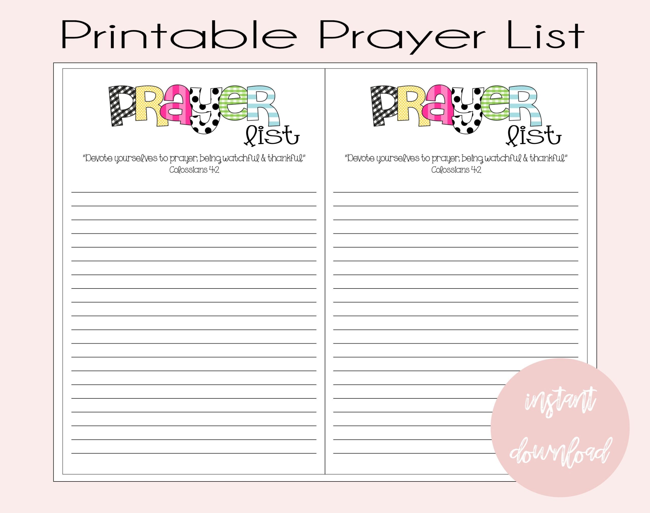 Prayer List Template
