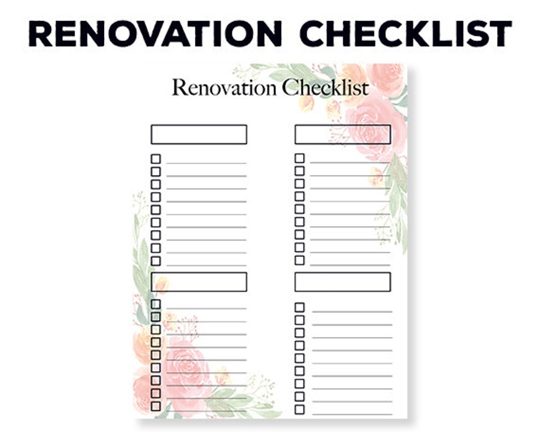 Printable Renovation Checklist Renovation Planner Home Renovation Kitchen Renovation Bathroom Renovation Home Improvement Etsy