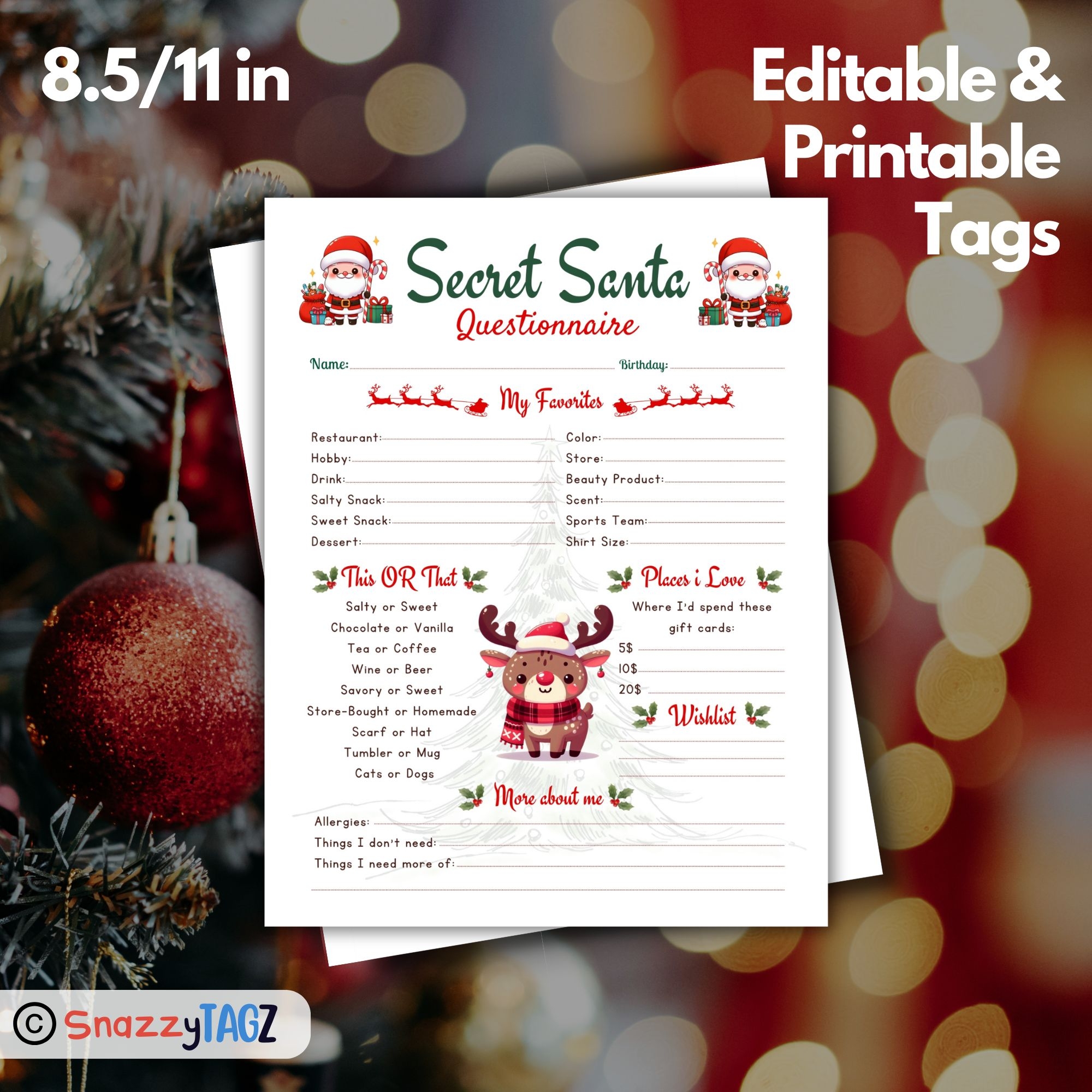 Printable Secret Santa Gift Exchange Questionnaire For Christmas 