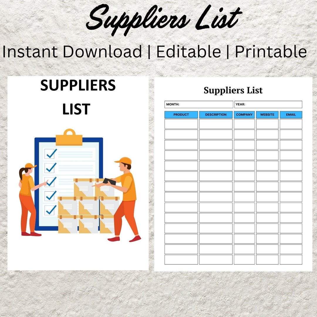 Printable Supplier List Template Small Business Supplier Search Supplier Information Log Supplies Vendor Supplier Comparison Contact Sheet Etsy