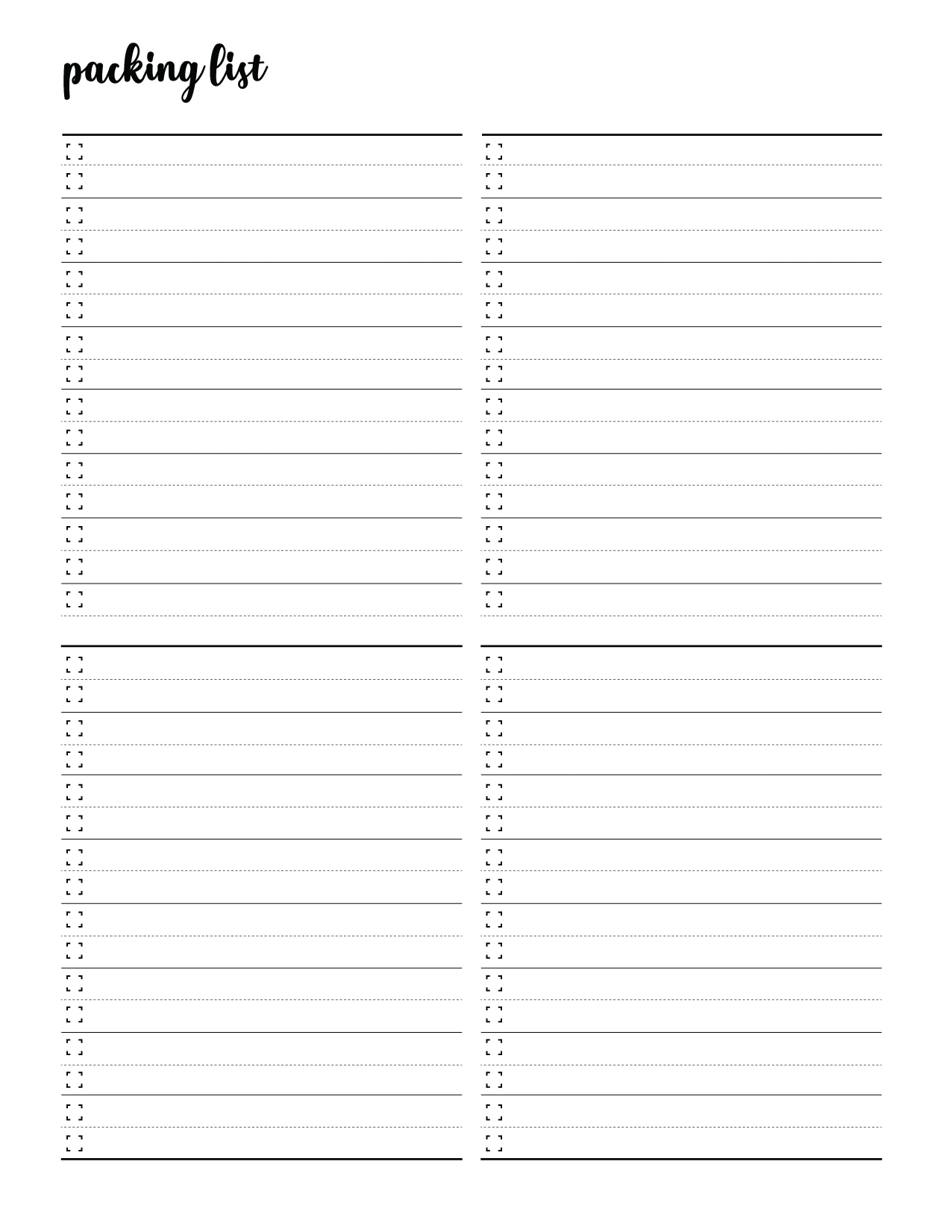 Free Printable Packing Checklist Template