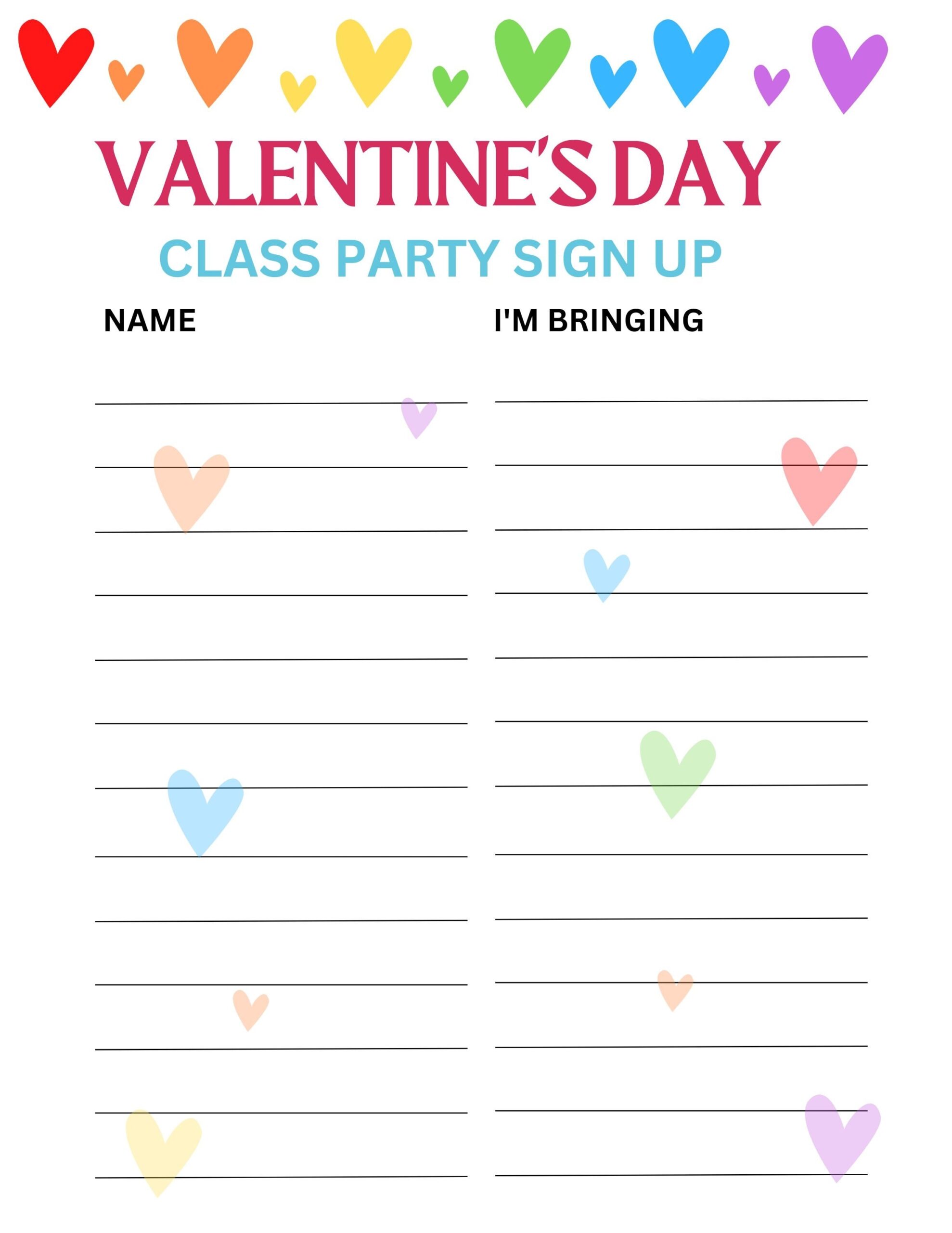 Printable Valentine s Day Party Sign Up Sheet Class Valentine s Day Party I m Bringing List Sign Up Sheet For Students Instant Download
