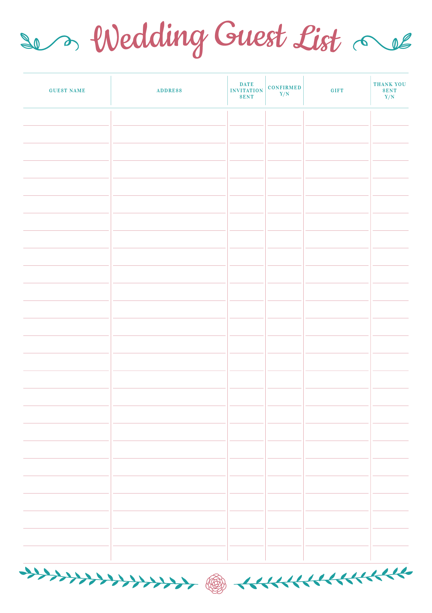 Printable Wedding Guest List With Gift Section PDF Download Worksheets Library
