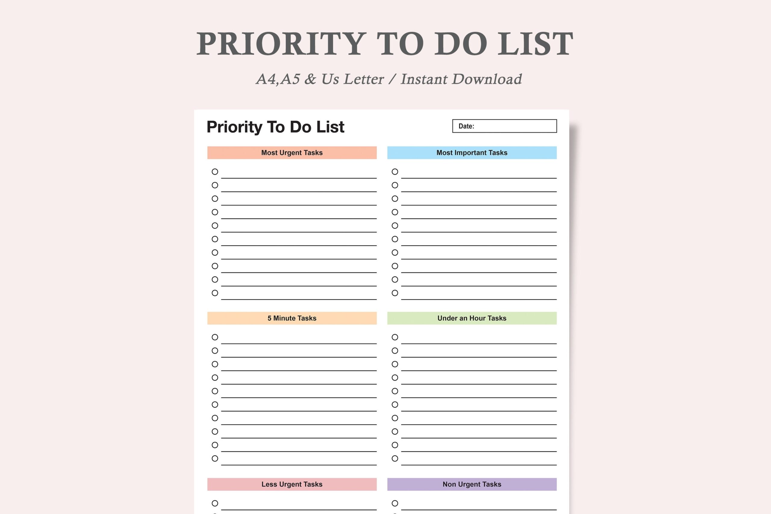 Priority List Template priority To Do List priority Task List work Priority List Template Etsy