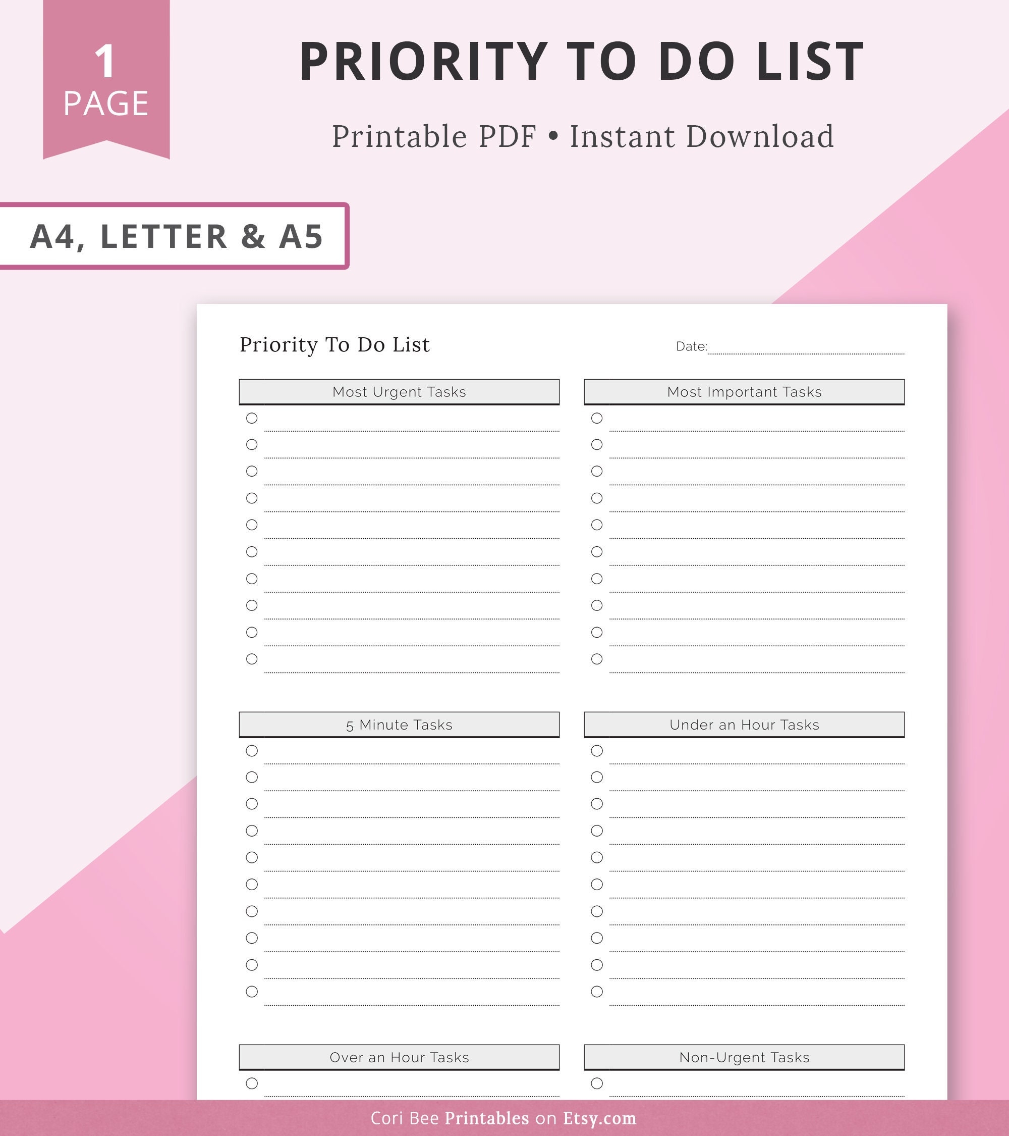 Priority To Do List Priority Task List Priority Matrix Priority Checklist Printable Priority Planner To Do List Organizer Eisenhower