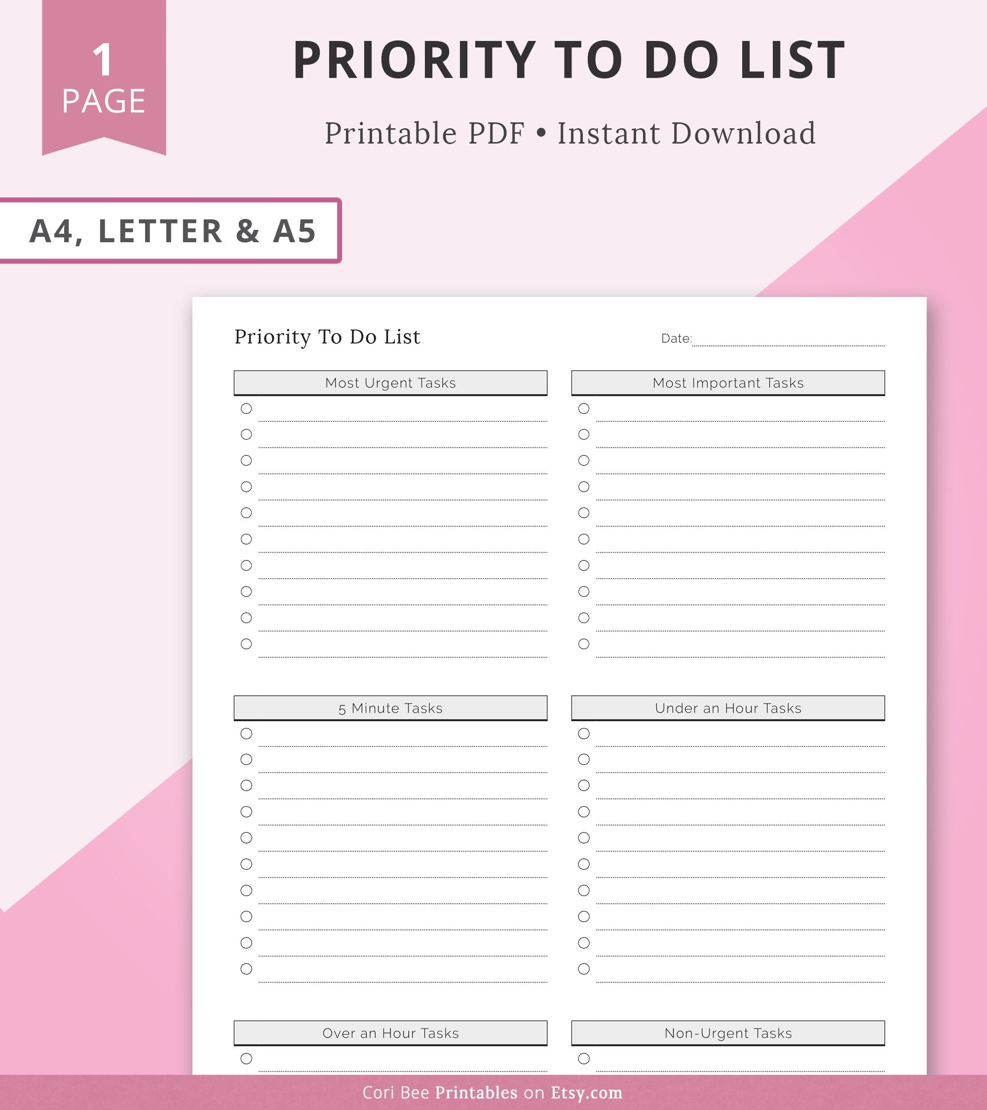 Priority To Do List Priority Task List Priority Matrix Priority Checklist Printable Priority Planner To Do List Organizer Eisenhower Etsy