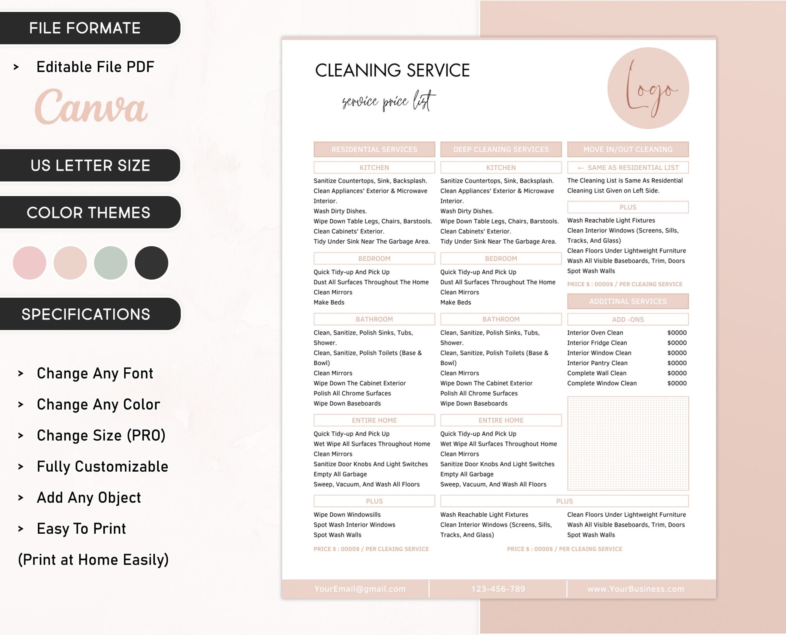 Commercial Cleaning Services Price List Template