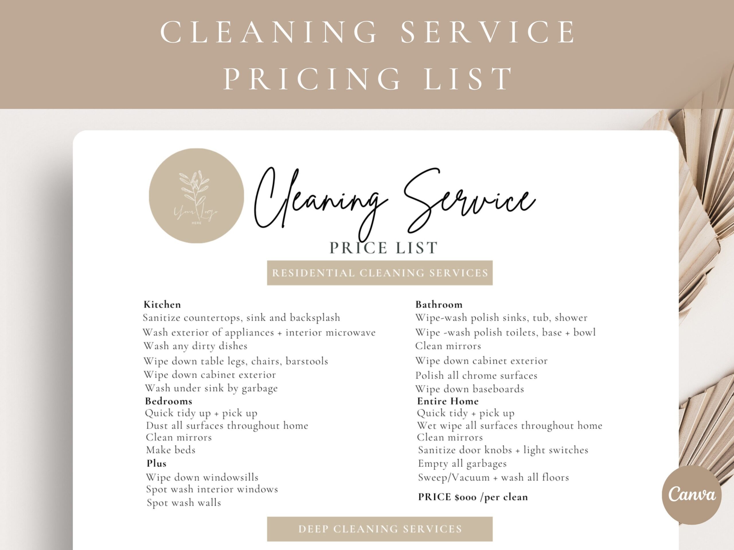 Professional Cleaning Service Pricing List editable Pricing List Professional Cleaning Service Pricing List editable Pricing List