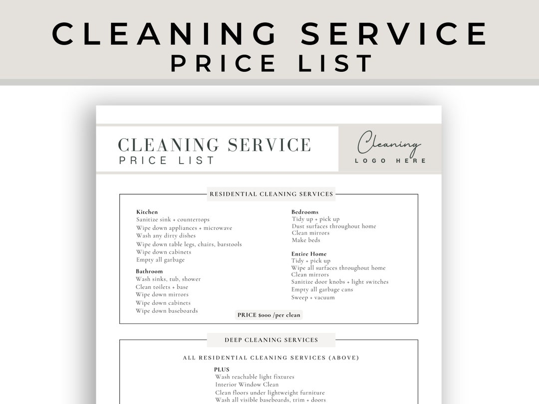 Professional Cleaning Service Pricing List editable Pricing List house Cleaning Template cleaning Service Business cleaning Service Form Etsy