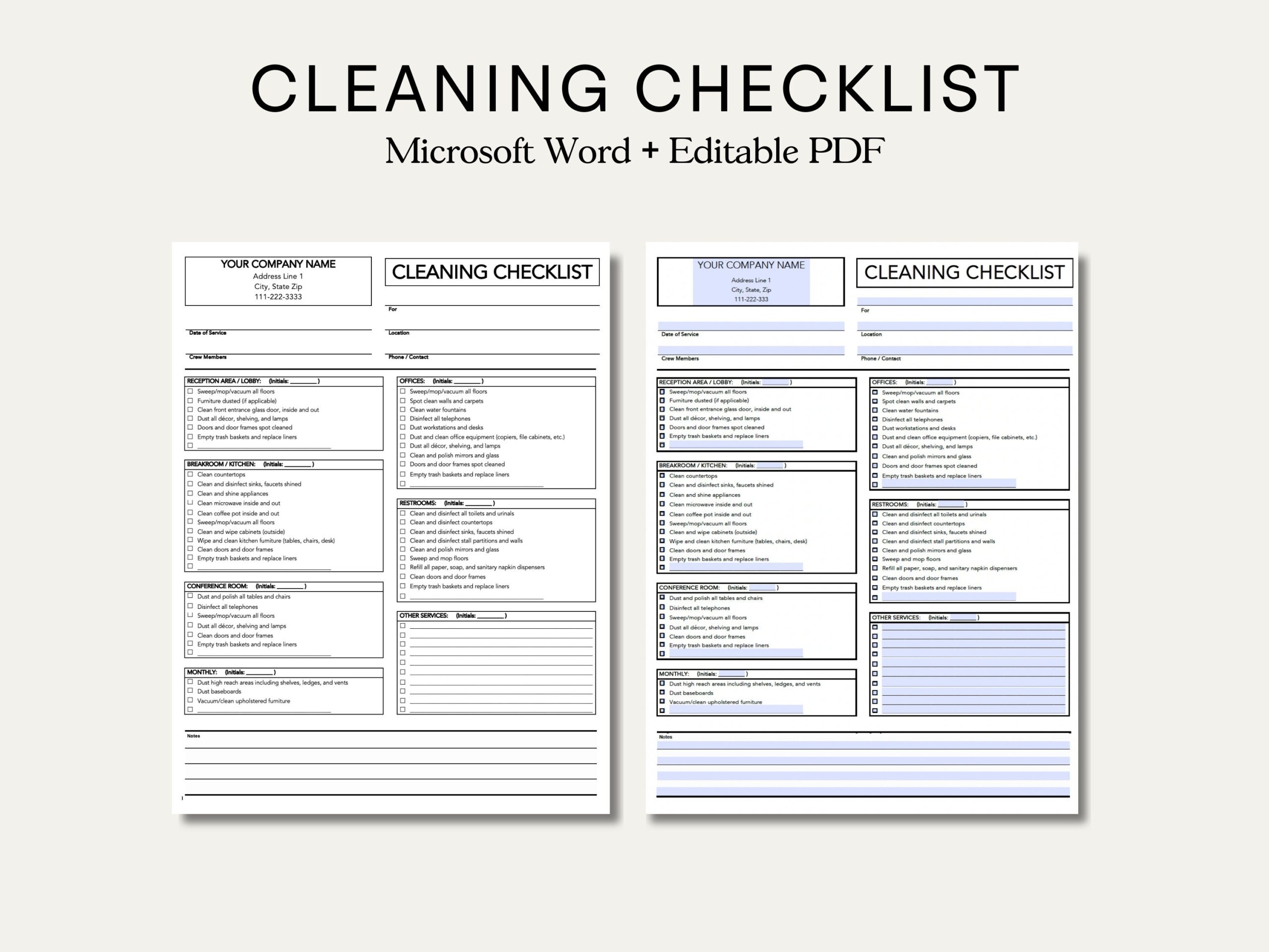 Professional Residential Cleaning Checklist Editable House Cleaning Template In Microsoft WORD Adobe Acrobat PDF Cleaning Service Business Etsy