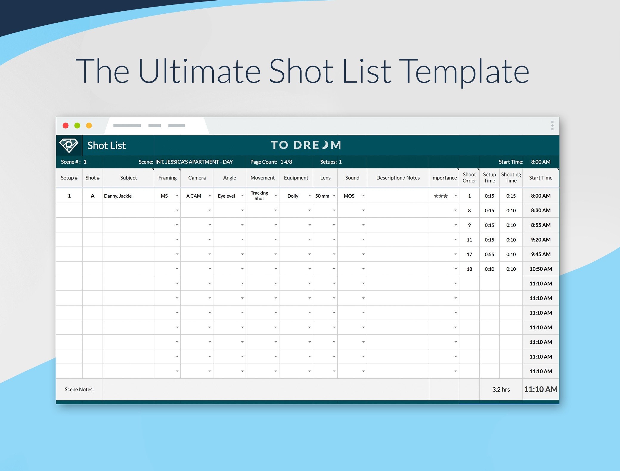 Professional Shot List Template SetHero