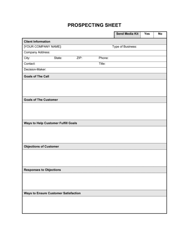 Prospecting Sheet Template