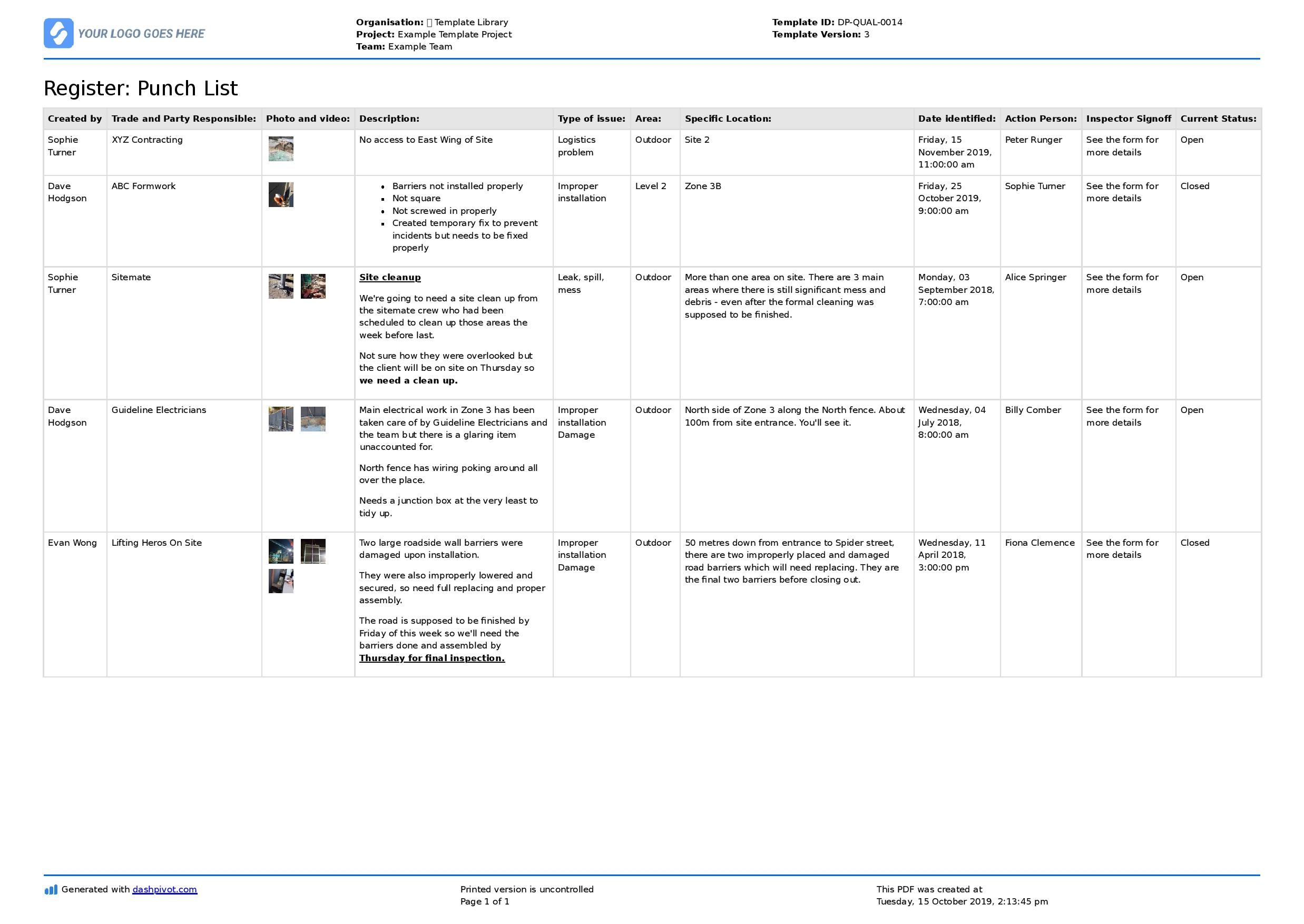 Punch List Spreadsheet Save Time With This Free Spreadsheet 