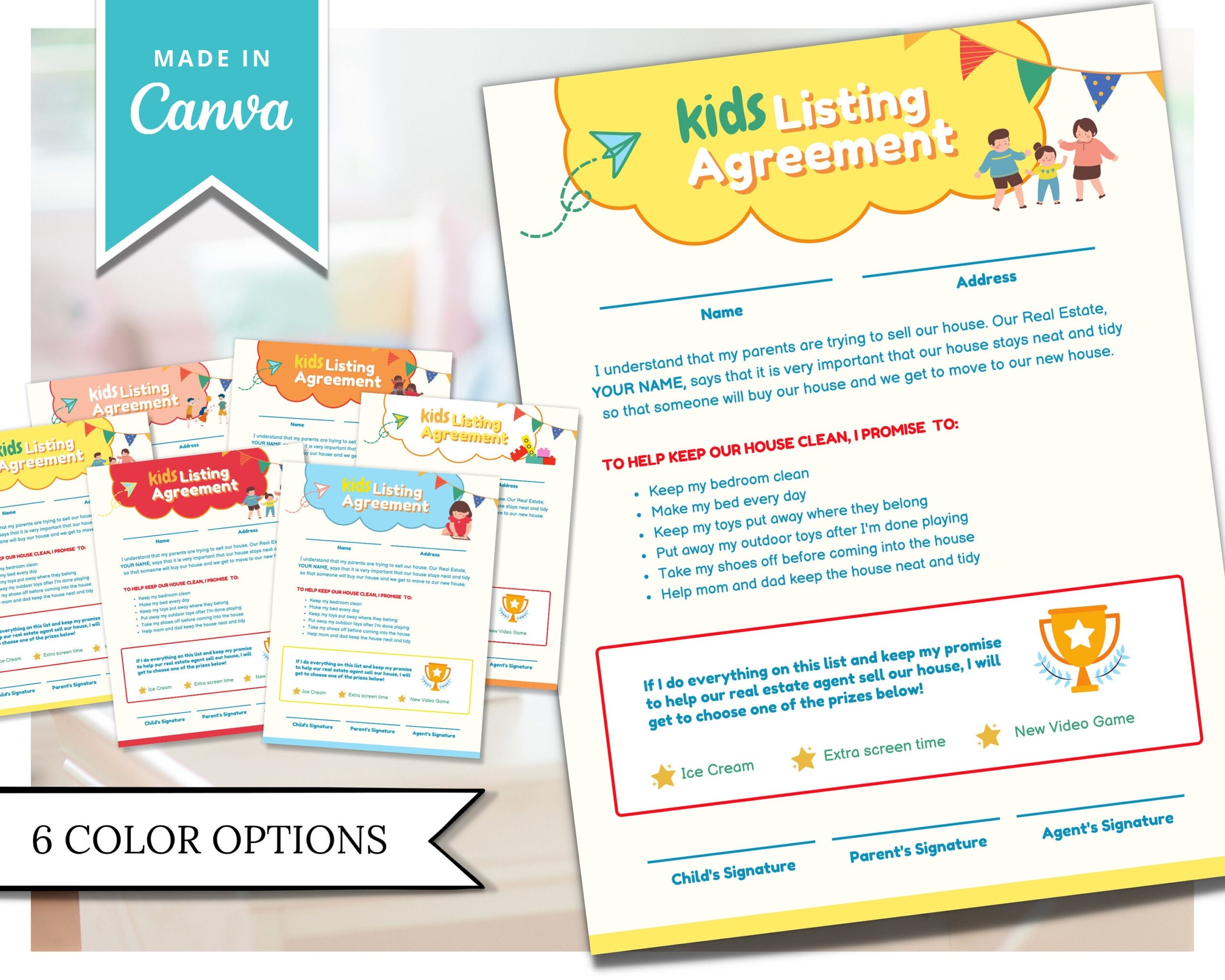 Real Estate Kids Listing Agreement Real Estate Marketing Canva 