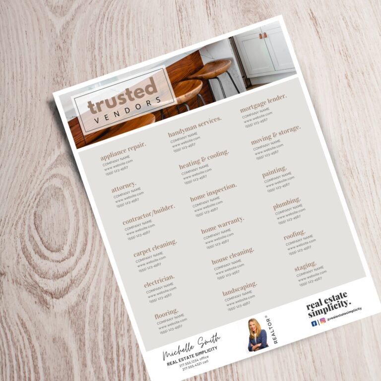 Real Estate Vendor Template Preferred Vendors Trusted Vendor List Real Estate Referrals Real Estate Marketing Editable Canva Download Etsy
