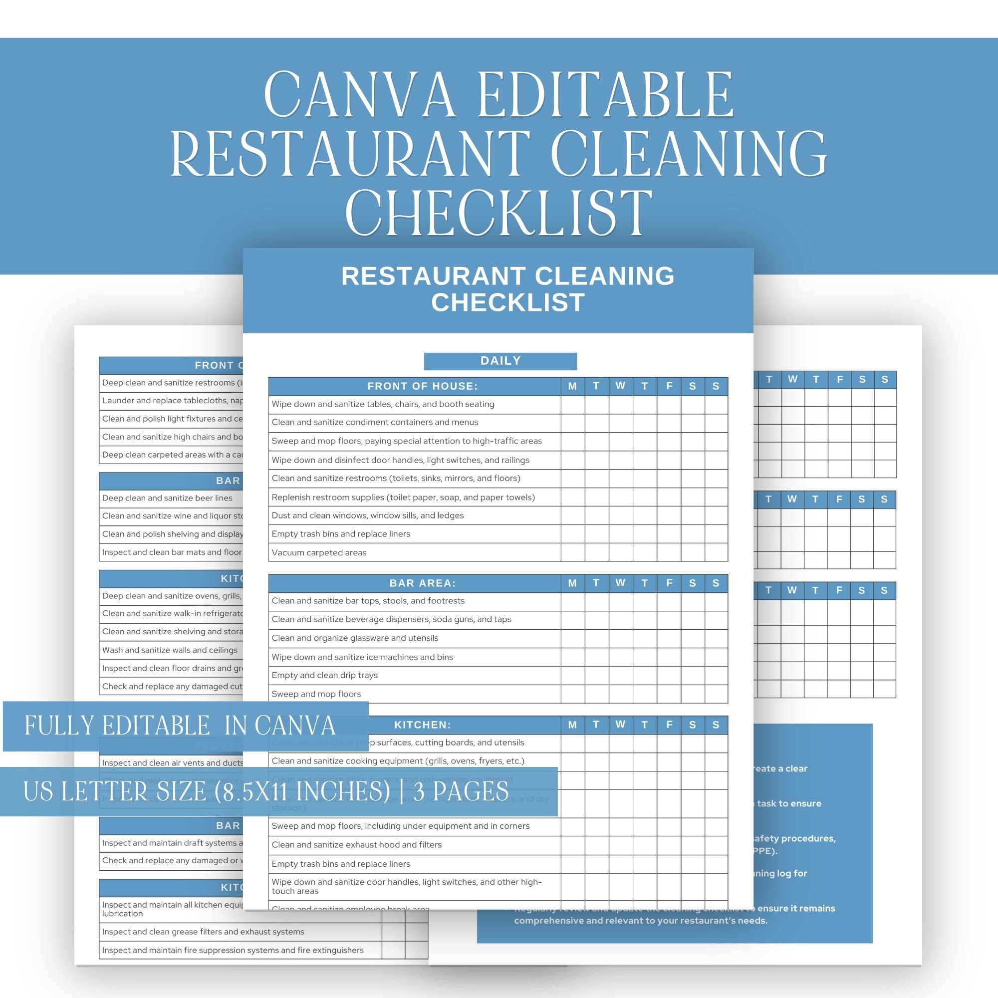 Restaurant Cleaning List Template