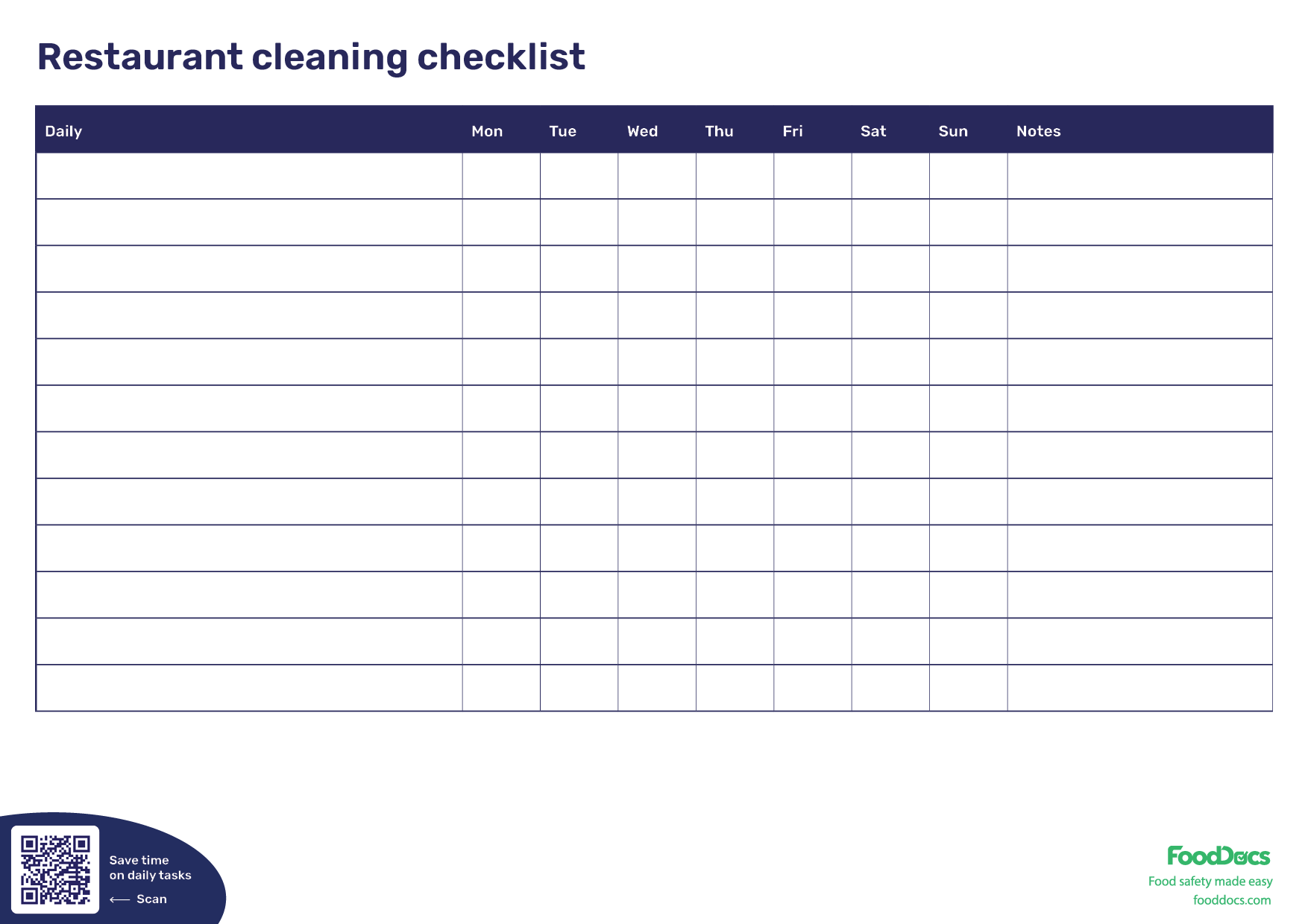 Restaurant Cleaning Checklist Template Free Download