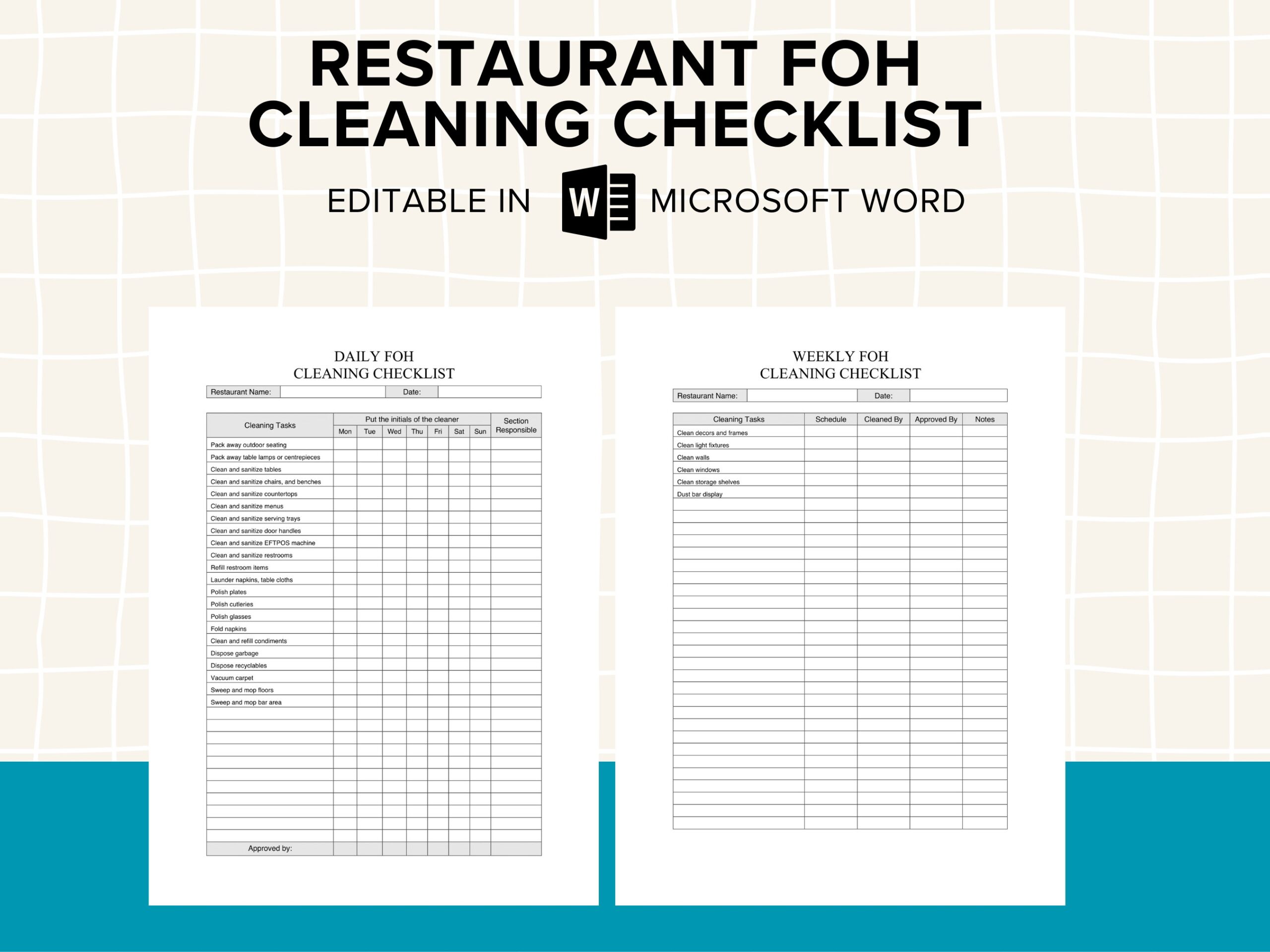 Restaurant FOH Cleaning Checklist Restaurant Cleaning Checklist 