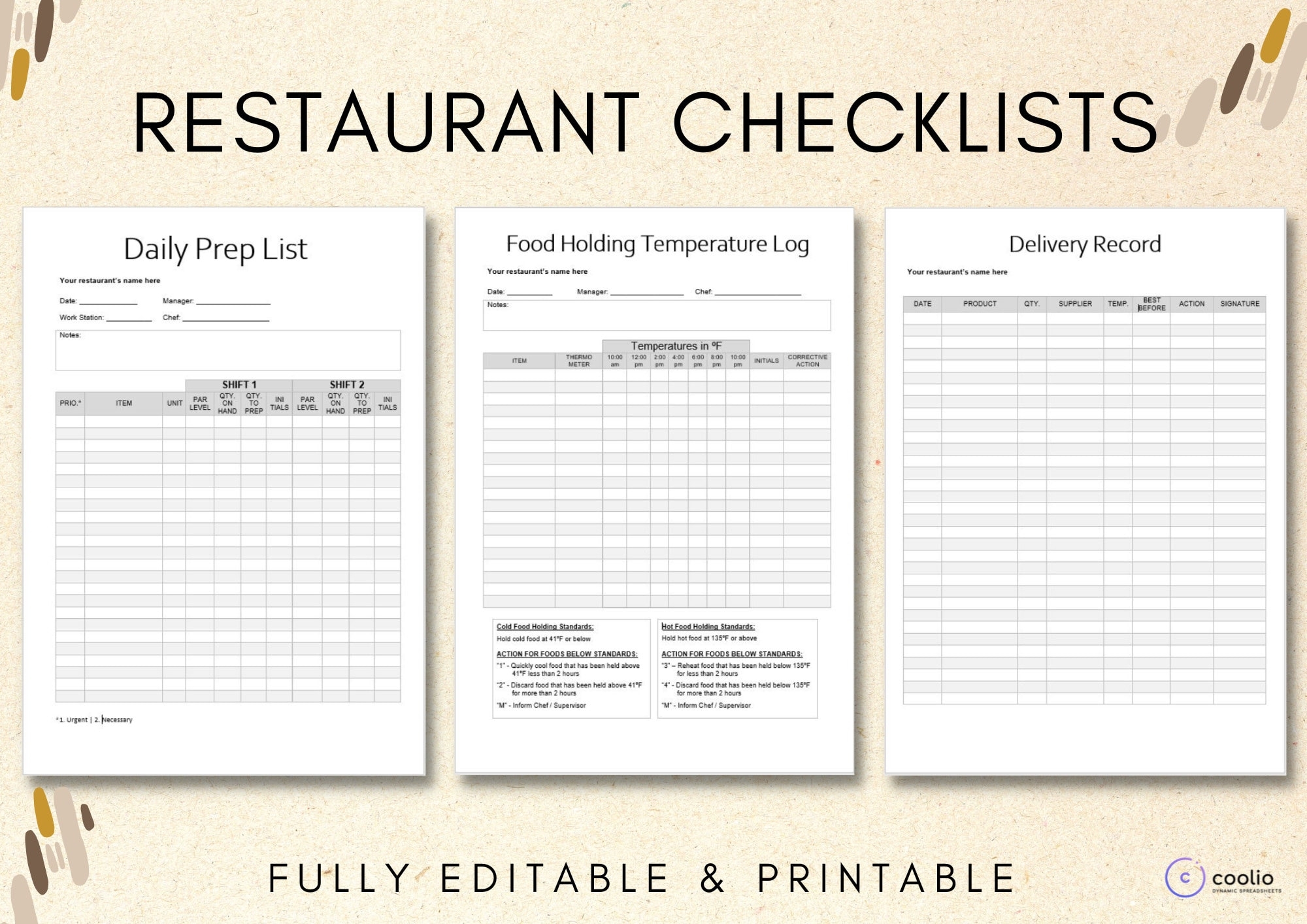 Restaurant U0026 Bar Prep List Prep Sheet Temperature Monitoring Delivery Record Fully Editable And Printable Kitchen Prep List In MS Word Etsy UK