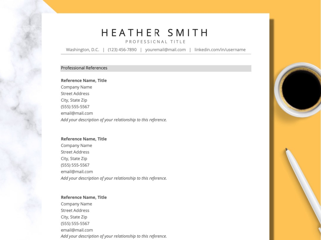 Resume References Template For Word Google Docs Professional References List DIGITAL DOWNLOAD Etsy