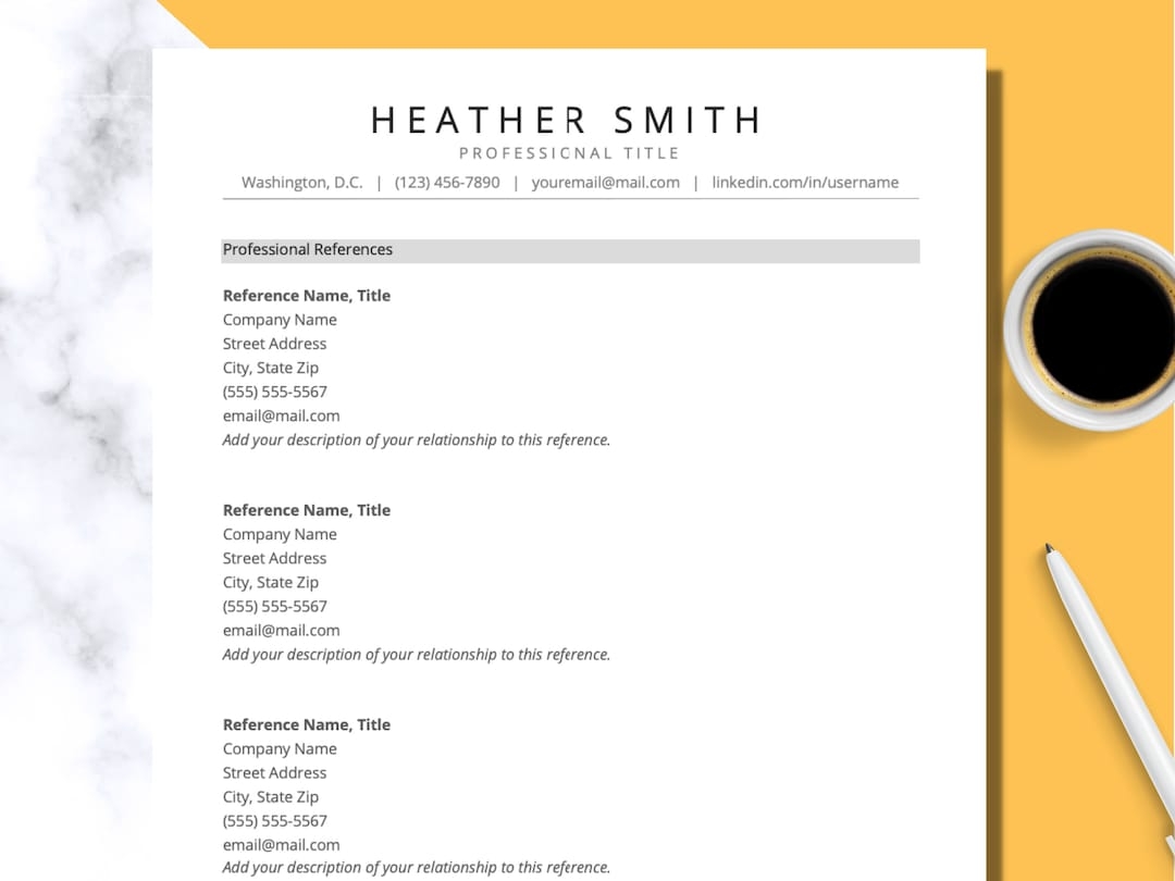 List Of Professional References Template