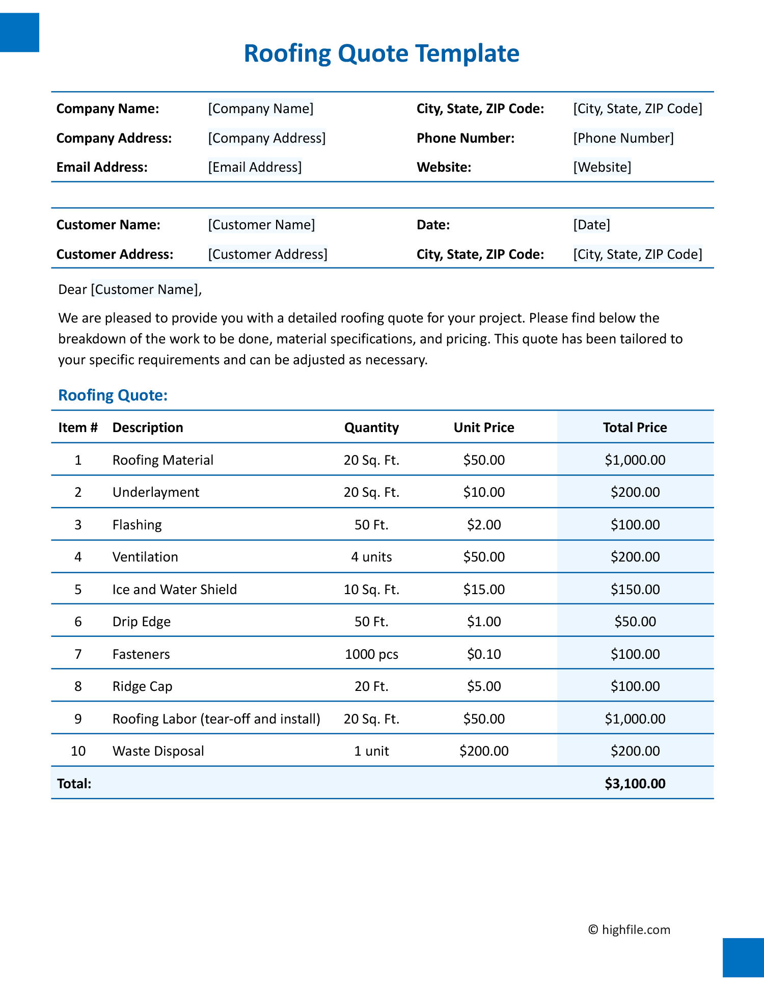 Roofing Material List Template Roofing Material List Template