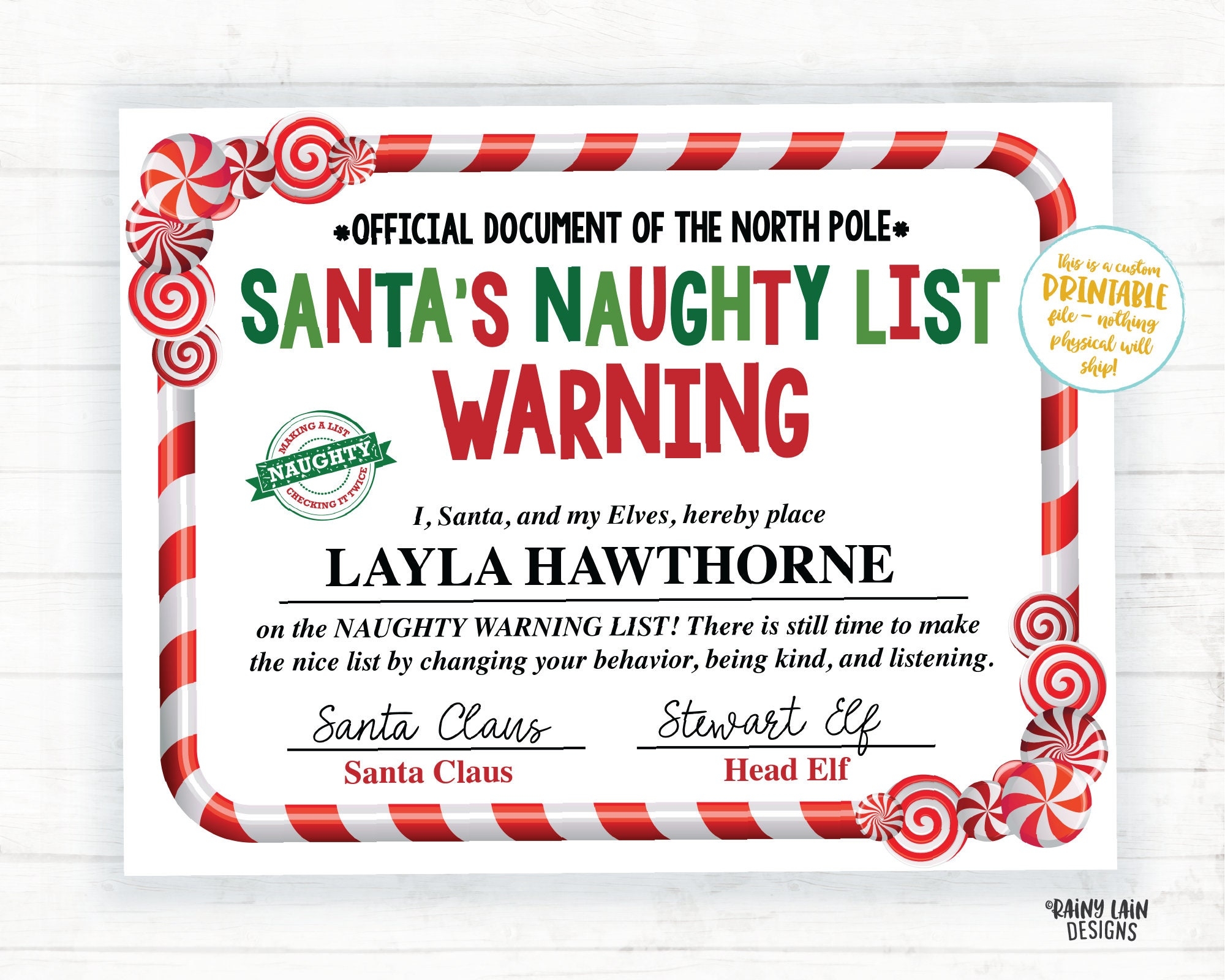 Santa Certificate Printable Naughty List Warning Santa s Naughty List Certificate Official Letter From Santa Christmas Printable Santa Kit Etsy