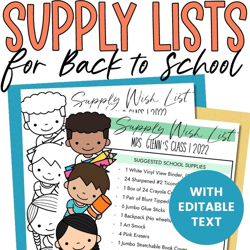School Supply List Editable Template Color And Black And White 
