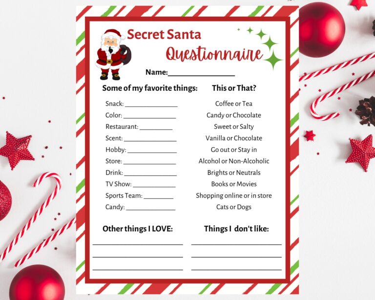 Secret Santa Questionnaire Printable Secret Santa Form Secret