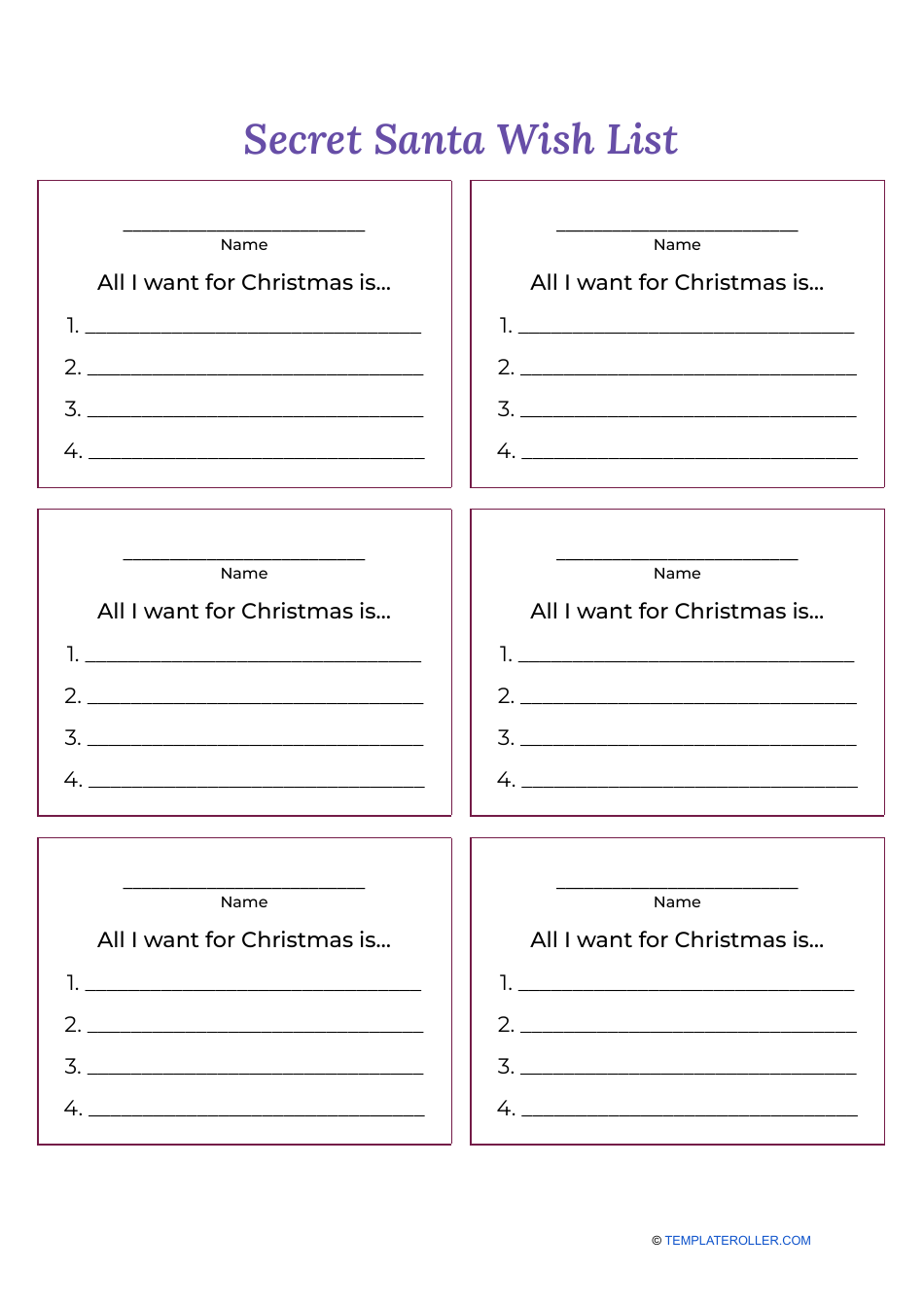 Secret Santa Wish List Template