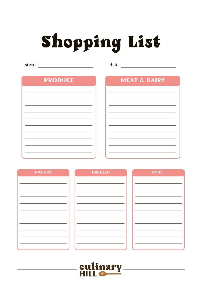 Shopping List Template Culinary Hill