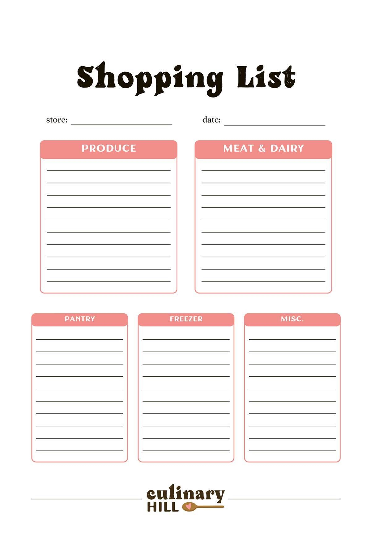 Free Printable Grocery List Templates