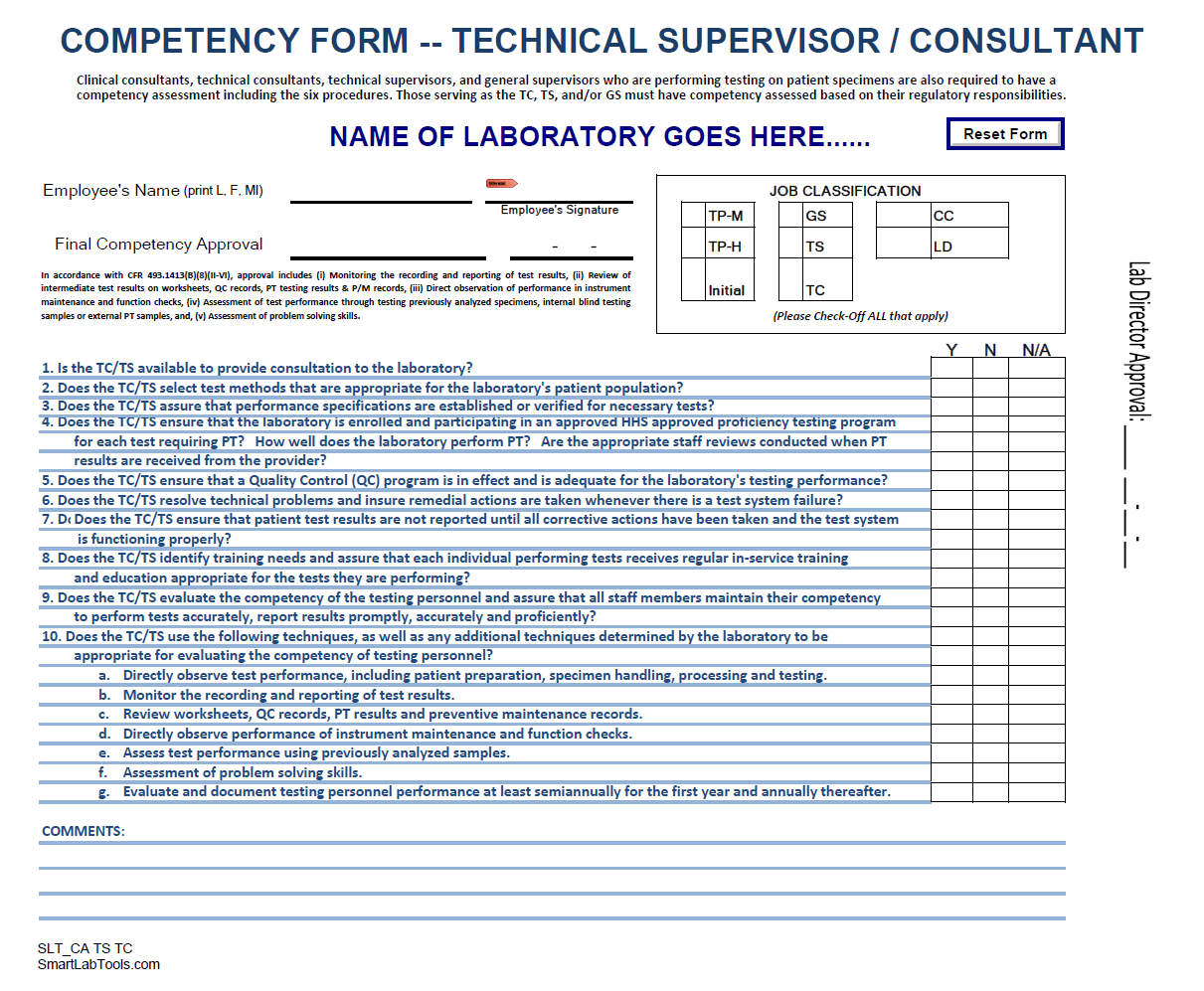 SmartLabTools SLT Competency Assessment Forms