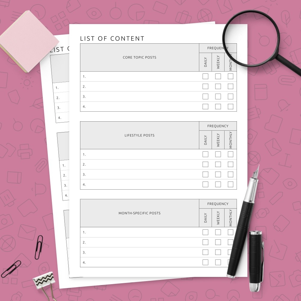 Social Media Content List Template Template Printable PDF