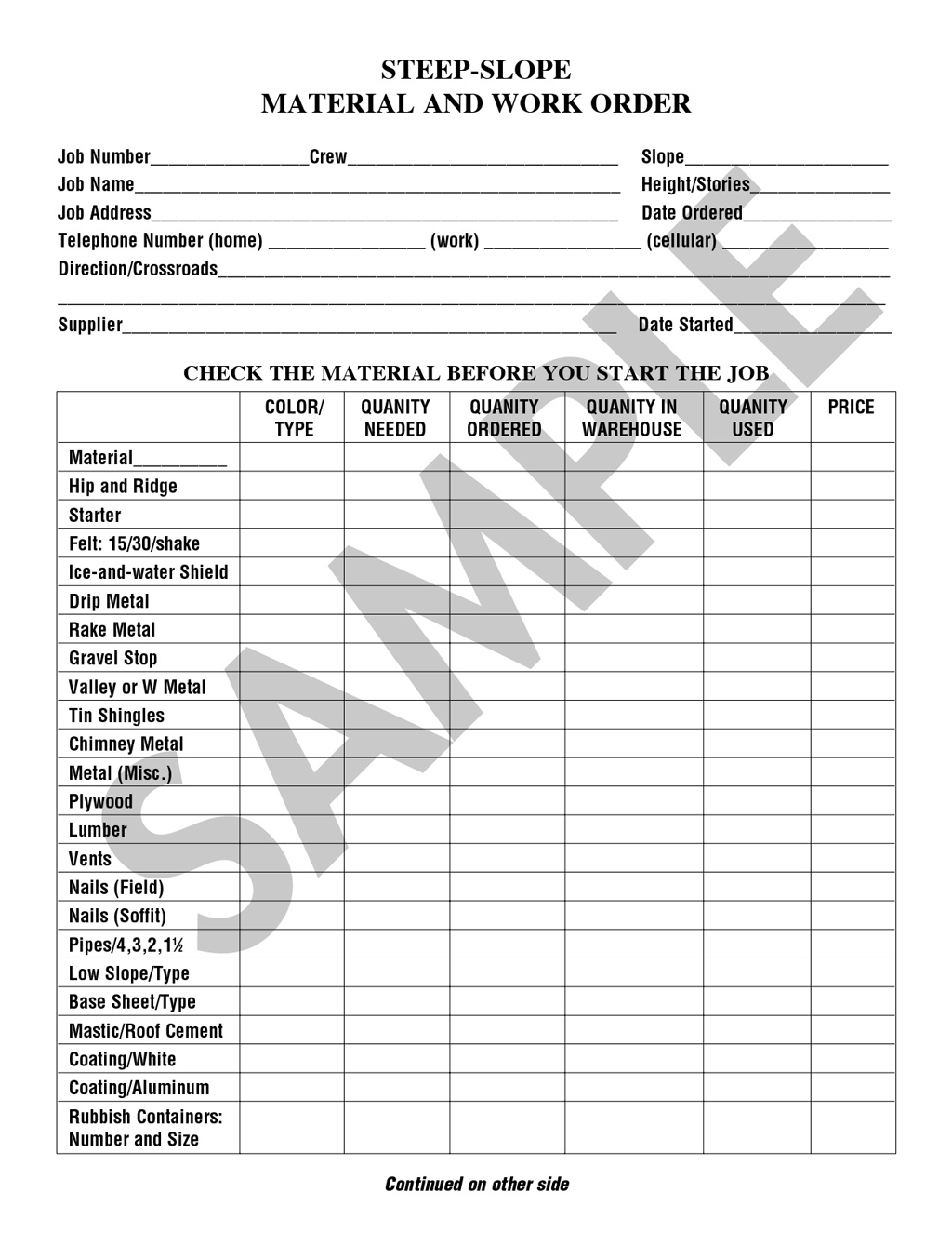 Steep Slope Material U0026 Work Order Form Tablet 25 Sheets NRCA Steep Slope Material U0026 Work Order Form Tablet 25 Sheets NRCA