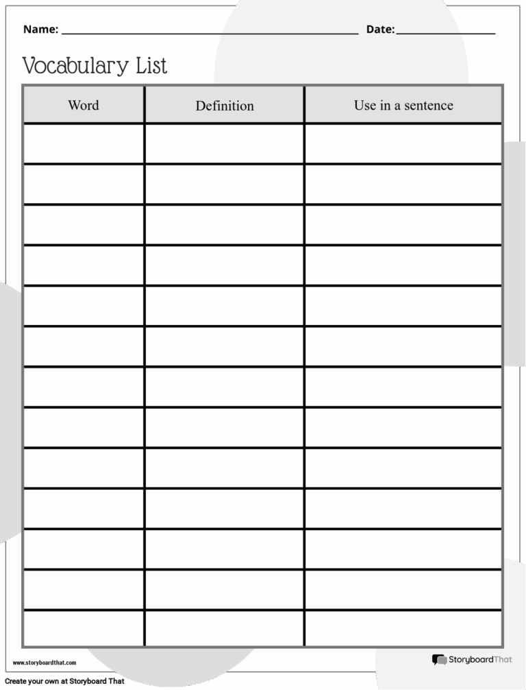 Storyboard That Free Vocabulary Worksheet Templates