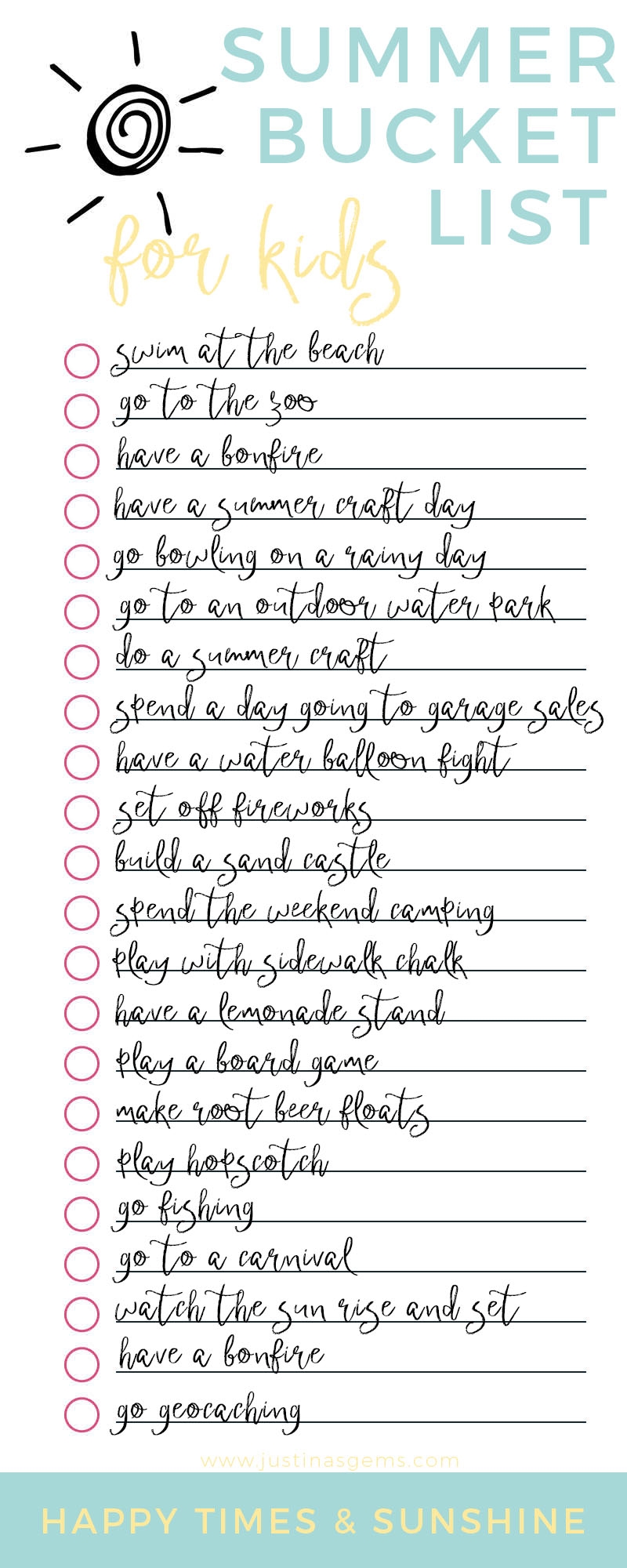 Summer Bucket List Free Printable Justina s Gems